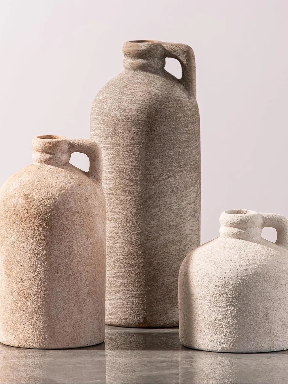 Set of 3 Textured Ceramic Decorative Vase - Neutral Tones